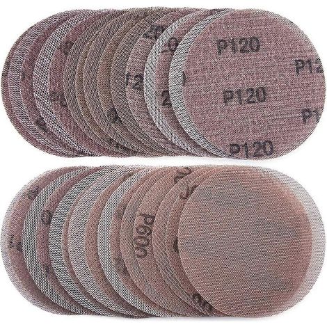30 disques abrasifs à mailles de 125 mm, grain 80-600, fixation auto-agrippante, pour ponçage à sec. (1/5)
