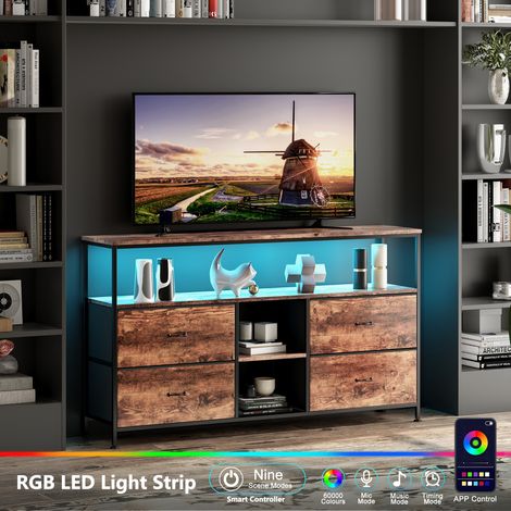 Meuble TV Moderne,Meuble de Télévision avec Éclairage LED, pour Salon, Salle à Manger, Chambre, Rangement Pratique ,108x30x78cm (1/5)