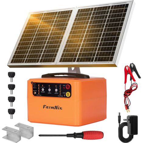 48KM Clôture Électrique Solaire, 0,3 J–1,5 J, 6 KV–12 KV Réglable Électrificateur Clôture Électrique Solaire avec Panneau 15W, Chargeur de Clôture Électrique Solaire pour animaux, Fermes (1/5)