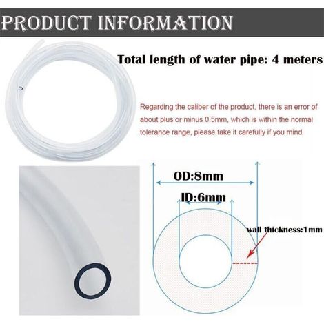 Tuyau PVC, Tuyau Transparent 6mm ID8mm OD, Tube Flexible, avec 1 coupe-tube (4 mètres)