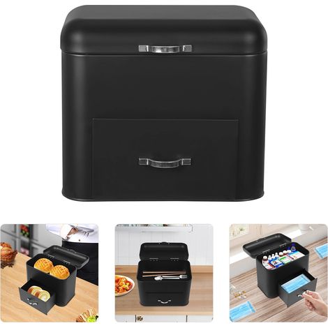 Retro Large Bread Box, Storage Counter Oraganizer, Rectangular Drawer Bread Box, For hotels, dormitories, bakeries, dessert shops, cosmetics stores, 30x18x26cm, Black (1/5)