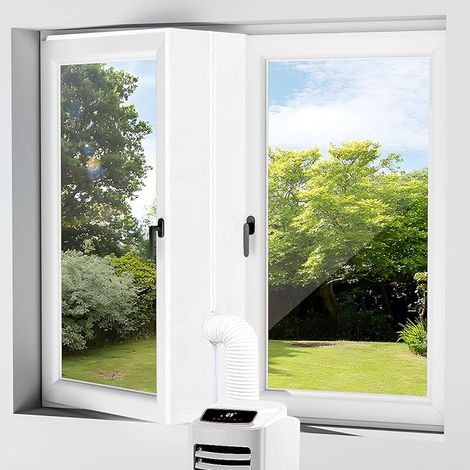 Kit de sellado para ventanas de aires acondicionados portátiles y secadoras, protectores de intercambio de aire caliente con cierre de cremallera y adhesivo, 300 cm (1/5)