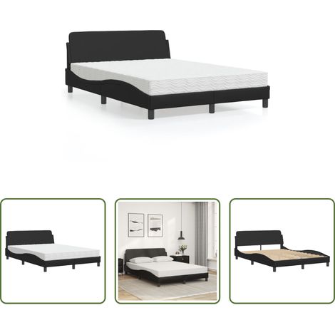 vidaXL Cadre de lit - Lit avec matelas Dover noir 120x200 cm similicuir (1/5)