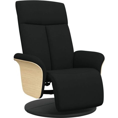 Chaise longue réclinable avec repose-pieds intégré – Structure en bois massif – Tissu noir élégant – Confort maximal pour salon ou chambre (1/5)