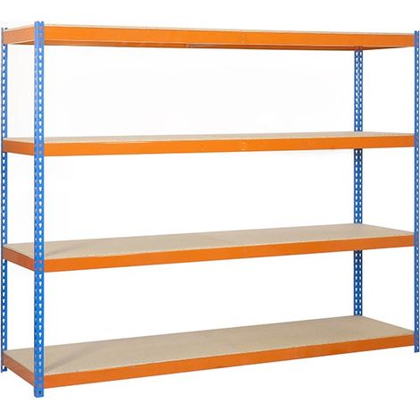 SimonRack Scaffale Industriale, 2000x1200x600 mm, 4 Ripiani in Legno, Portata 400 kg per Ripiano, Scaffale Carichi Pesanti, Blu/Arancione/Legno – Ecoforte (1/3)