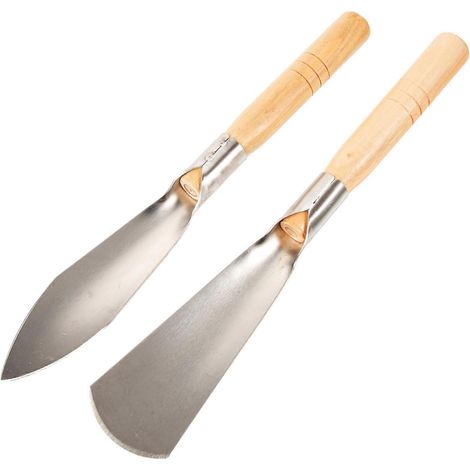 Ensemble de 2 spatules de jardin en acier inoxydable avec manches ergonomiques en bois (1/5)
