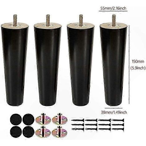 Pieds de meubles en bois massif, lot de 4 pieds de rechange, adaptés aux tables basses, lits, meubles TV, chaises et canapés, avec vis, noir - M8 - 15 cm - A - 4 pièces (1/5)