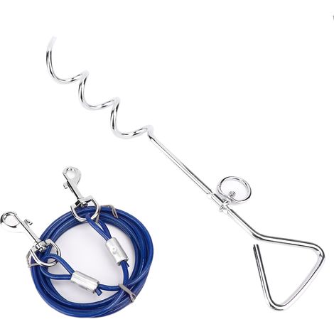 Piquet de sol spiralé pour chien d'extérieur, double crochet, chaîne de traction en fil d'acier (piquet bleu pour chien, petite taille) (1/5)