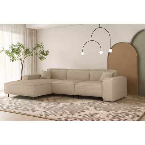 Ecksofa Designersofa GLORIA in Stoff Artico Beige Ottomane Links