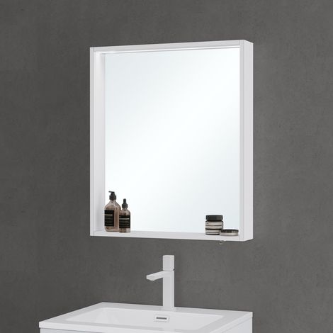 Mai & Mai Armadietto a Specchio con Luce 60x12x70cm, Specchio con Pensile per Bagno con Luce LED Bianco opaco Spiegelschrank-01 (1/5)