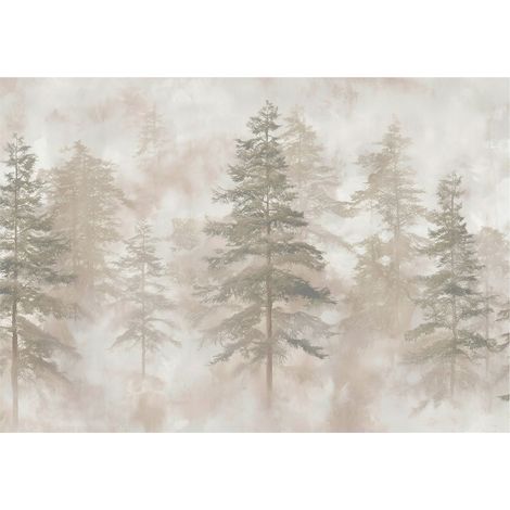 Papier peint mural forêt beige arbres béton nature intissé grand format design intérieur salon chambre pas cher 400x280 cm (1/5)