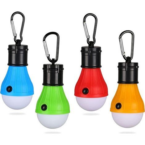 Lámpara de camping, 4 linternas LED para camping, juego de bombillas para tienda de campaña, luz de emergencia con mosquetón, linterna LED portátil e impermeable para camping, aventura y pesca. (1/5)