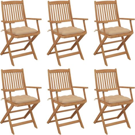 Lot de 6 Chaises de jardin pliables - Chaises d'extérieur pour terrasse/jardin avec coussins Bois d'acacia BV147666 - BonneVie (1/5)