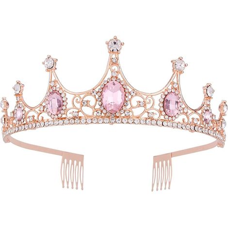 Couronne - Couronne De Fête En Alliage Cuivré Rose Or Et Cristaux Roses - Pour Femme Fille - Taille Unique (1/5)