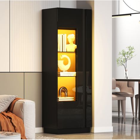 Vitrine 60x40x180 cm noire en panneaux de particules avec LED et rangement FloraGrace (1/5)