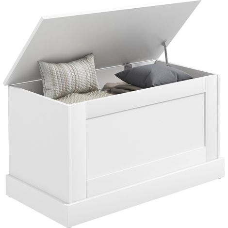 Coffre de rangement, coffre à jouets, avec charnière de sécurité, pour salon, en bois, 80 x 40 x 45 cm, blanc