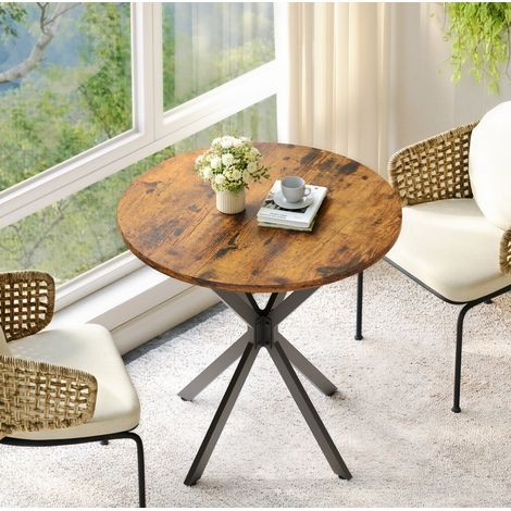 Tisch rund aus Spanplatte und Eisen 80 x 80 x 75 cm Braun/Schwarz fuer 2 Personen (1/5)
