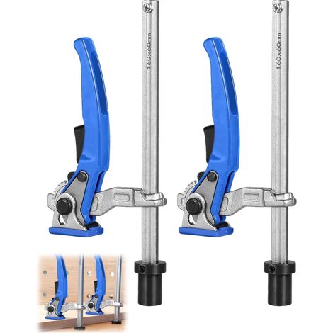 2pcs serre joint menuisier 20mm pour table multifonctions, serres-joints rapide de levier en alliage d'aluminium, rcrochet de maintien établi 20 mm pour meuler, couper,plage de serrage 160mm (1/5)