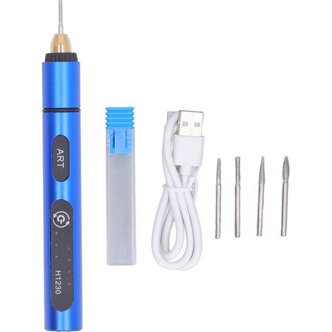 Stylo graveur électrique rechargeable sans fil 5V 3 vitesses, outil rotatif pour gravure polissage meulage, bleu. (1/5)