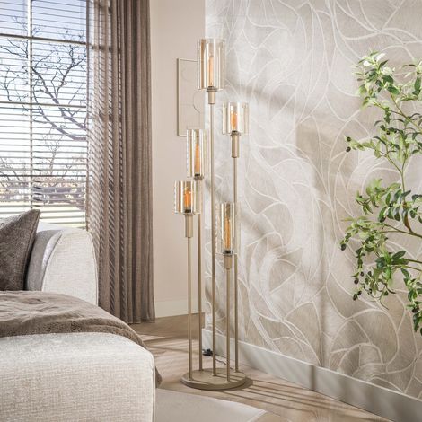 Lampadaire cylindre 5 lampes 34x172 cm en verre ambré et beige - GRETA (1/4)
