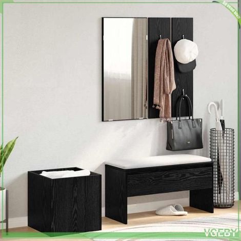 Ensemble de meubles d'entrée 5 pcs - 3332489 - Chêne noir et argent - Bois d'ingénierie - Rangement avec miroir (1/5)