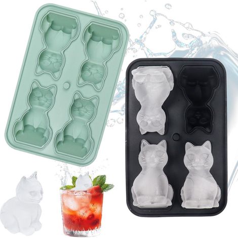 2er Set Silikonform Katze, 3D Eiswürfelform für Cocktails & Getränke