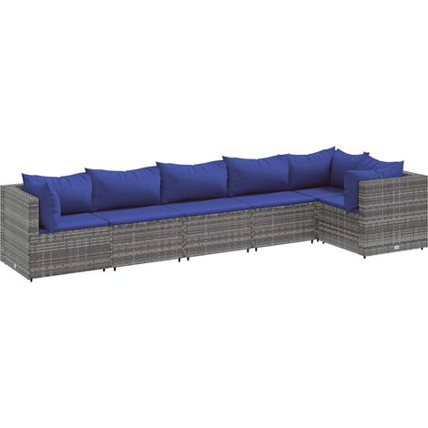 Set Divani da Giardino 6 pz con Cuscini in Polyrattan Grigio vidaXL (1/5)