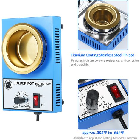Pot à souder compact à température réglable 250 W 220 V 80 mm 800 g pour le soudage et le dépoussiérage. (1/5)