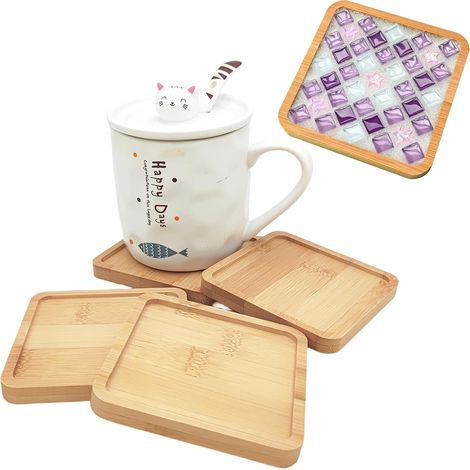 Lot de 4 Dessous de verre en bambou, formes variées pour mosaïque, support plantes, décoration table