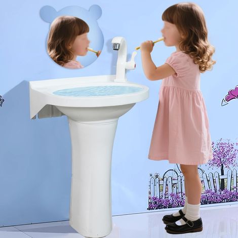 Évier sur pied en plastique pour tout-petits – Petit lavabo de salle de bain pour enfants – 40 x 28 x 53 cm – Installation sans perçage – Autocollant avec trou de robinet pour salle de bain – Colonne (1/5)