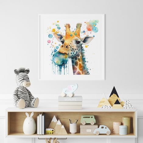 Poster / Affiche carrée Enfants - Girafe coloré - 20x20 cm (1/3)