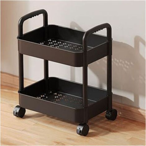Desserte de cuisine Chariot de rangement à monter soi-même, chariot roulant à 2 niveaux avec roulettes, étagère de rangement de salle de bain, organisateur de bureau, étagère roulante noire latérale (1/4)