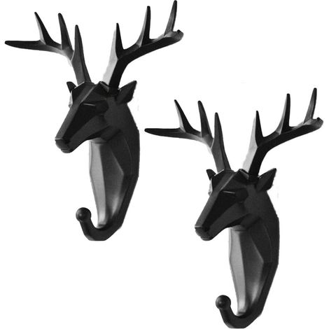 BEBUSINGOTO ganchos para ropa con forma de animal, para abrigos, llaves y montaje en pared (ciervo negro) (1/5)