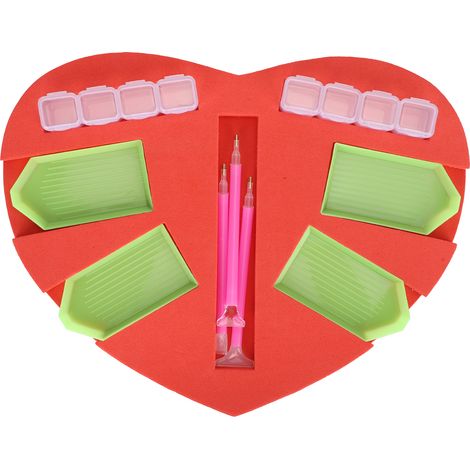 Kit de peinture diamant 10 pièces avec plateau en forme de cœur, support de rangement et fournitures pour loisirs créatifs. (1/5)