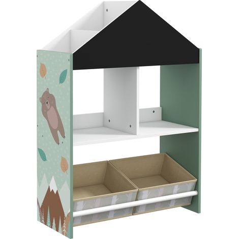 Étagère organisatrice pour enfants avec étagères ouvertes et 2 boîtes amovibles 62,4 x26,5 x 90 cm vertes