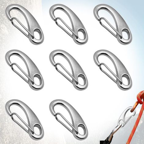 50 Stück Edelstahl 304 Karabiner, Mini-Marinehaken, 100 kg Tragkraft, mit Öse, drehbare Haustierhaken, für Camping, Reisen, Wandern und Outdoor-Aktivitäten (1/5)
