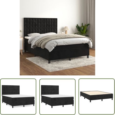 The Living Store Boxspringbett mit Matratze Schwarz 140x200 cm Samt - Boxspringbett - Samtbett - Doppelbett - Bett Mit Kopfteil - Schlafsystem (1/5)