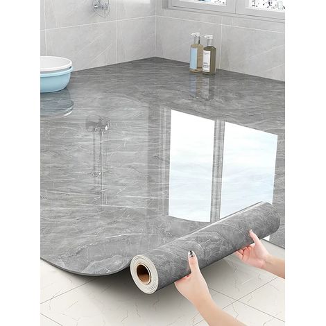 Revêtement de sol effet marbre, papier peint adhésif marbre pour plans de travail et placards de cuisine, carrelage de sol (gris)