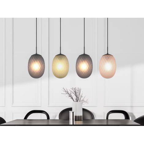 Pendelleuchte FACETTE 4-flammig mit farbigen ovalen Glasschirmen, B: 117cm