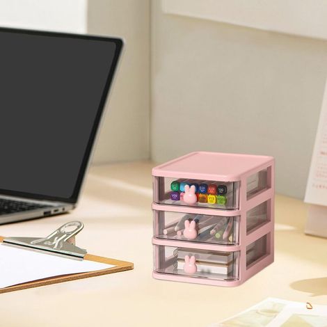 Organisateur de Bureau Kawaii avec Tiroir Porte-Stylo - Boîte de Rangement pour Maquillage et Papeterie (1/5)
