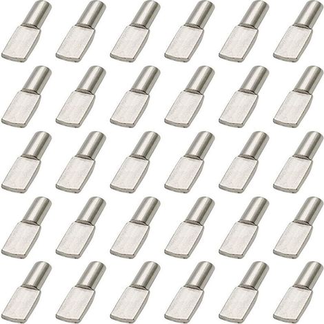 ALLIANDISLaBlanc - 120 pcs Upport Ttagere, Taquet Etagere 5mm, Cheville de Support Goupille Etagere en Métal Nickelé Plaqué Forme de Cuillère, Étagère Broches pour Meubles Placard Bibliothèque