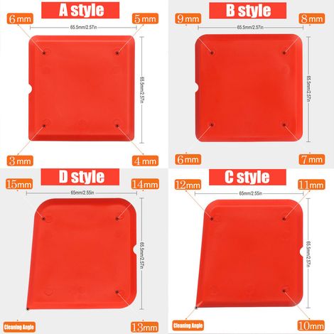 Grattoir en 4 parties (rouge) grattoir multifonctionnel pour joints en silicone, ensemble d'outils d'application et de finition des joints (4 pièces), grattoir en silicone (1/4)