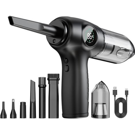 Aspirateur Main Sans Fil, 3 en 1 avec Moteur 90000 RPM et LED pour Voiture, PC, Clavier et Bureau (1/4)