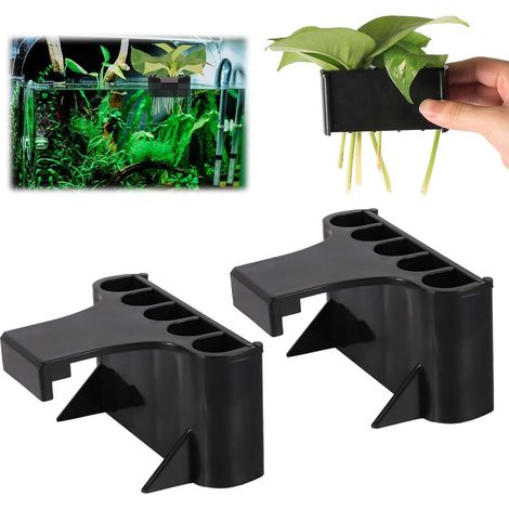 CCYKXA Aquarium Plant Holders, 5 Holes Plastic Planter Box Aquatic Plant Holder Hanging Cup Basket Aquarium Plant Support Hanging Accessory for Aquarium Decorations, Black (1/5)