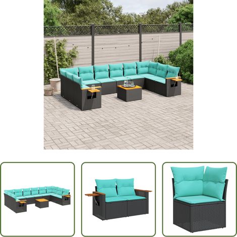 vidaXL Canapé extérieur -  Salon de jardin 11 pcs avec coussins noir résine tressée (1/5)