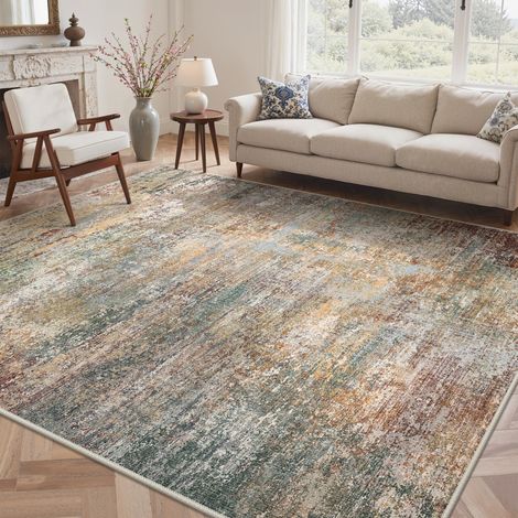 Tapis Moderne 200x290 cm à Motif Abstrait Terre Cuite Ocrée Sauge - Antidérapant et Lavable en Machine - Poils Courts - pour Grand Salon ou Salle à Manger - Épaisseur 0.6 cm (1/4)