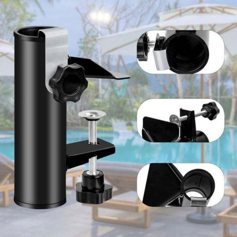 Support Parasol Balcon - Clip Fixation Universel pour Balustrade - Acier Noir - Hauteur 15,5 cm - Épaisseur Max 6 cm - 1 Pièce (1/4)