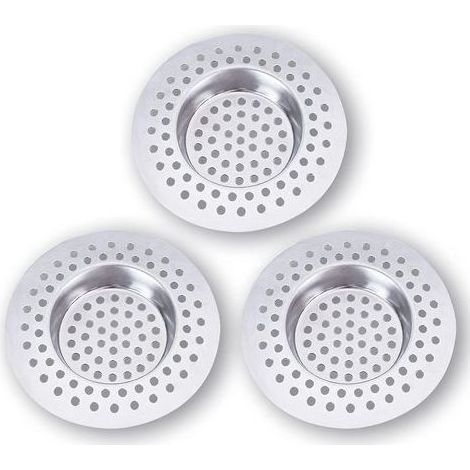 Filtre Evier Cuisine INOX (Lot de 3) - Attrape Cheveux Douche 7,5 x 7,5 cm, Filtre Cheveux Douche 90 Trous, Grille Evier Cuisine,Accessoire Cuisine,Salle de Bain, Cuisine (1/5)