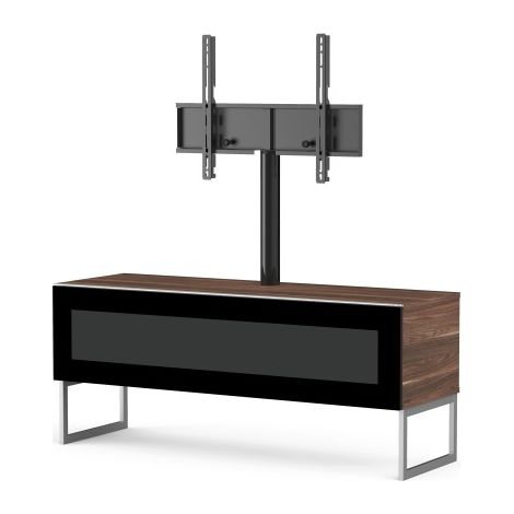 Les Tendances – Meuble TV 120 cm en bois mélaminé noir – Support écran verre infrarouge – Fixation rotative 24° – Charge max 35 kg (1/5)