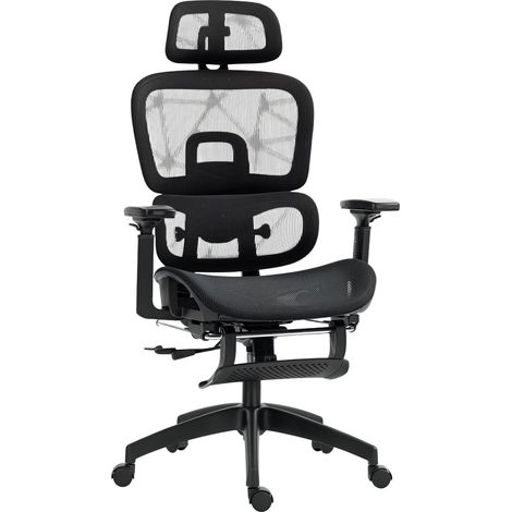 Sedia da ufficio, sedia ergonomica in rete con braccioli 3D, schienale reclinabile, 66x64x122 cm, nera